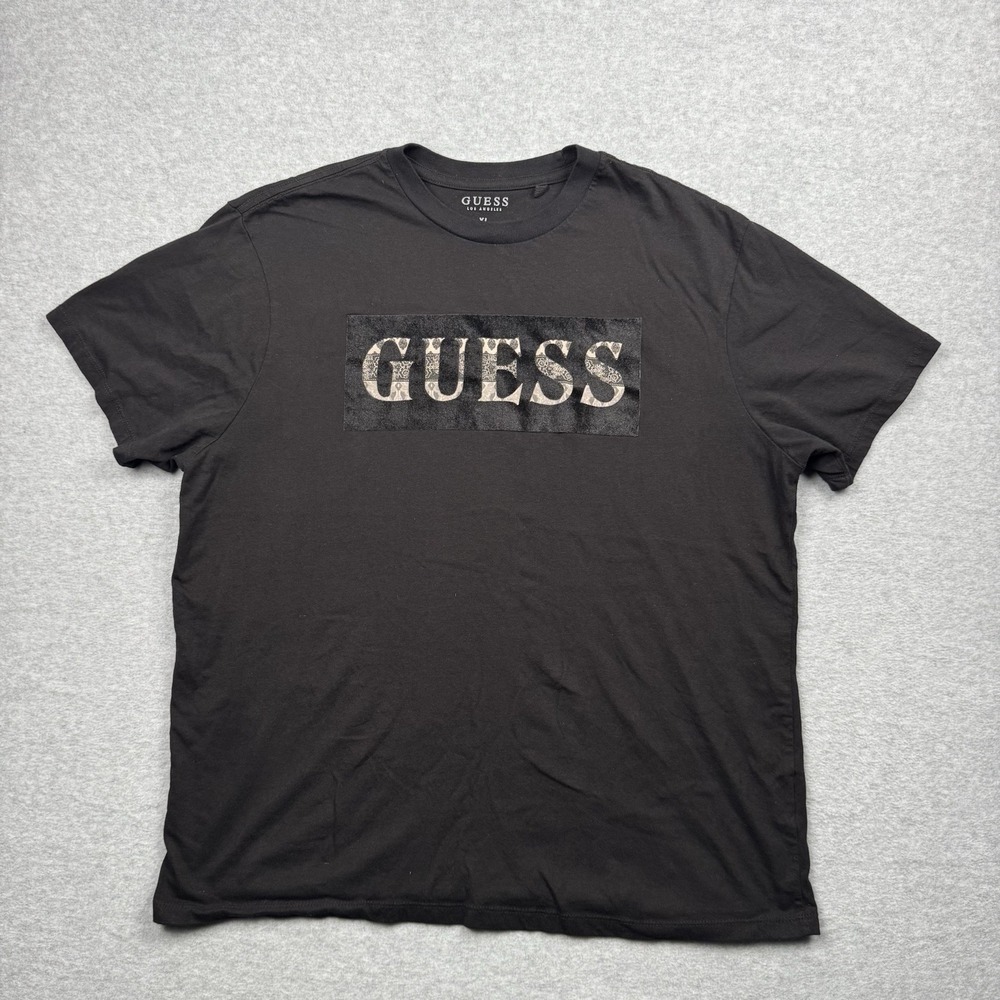 Guess Shirt Mens XL Black Embossed Logo Graphic Tee T-Shirt Tagless Casual